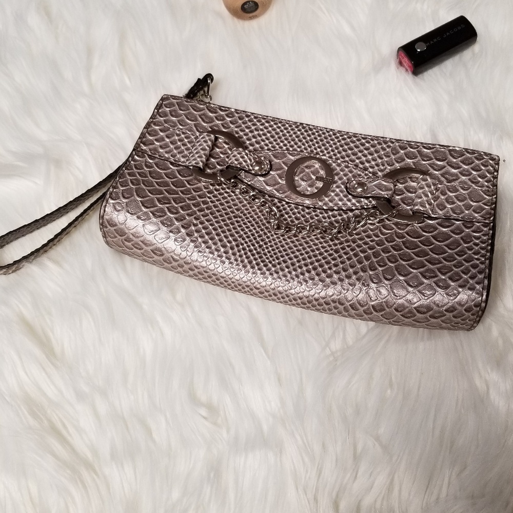 Guess metallic crocodile print wristlet